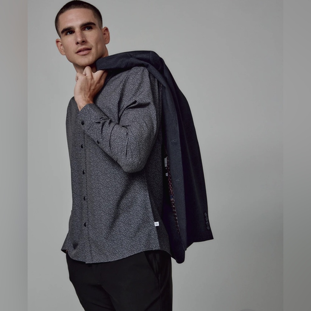 7DIAMONDS Nolan 4 Way Stretch Long Sleeve Button Down Shirt Black‎ Large